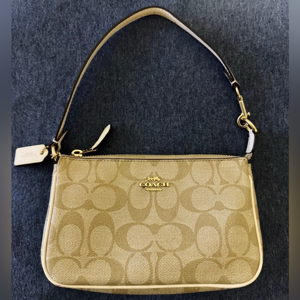 Coach Gold and Tan Signature Wristlet